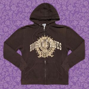 2000s House of Blues Brown Grunge Zip-Up Hoodie | Size M
